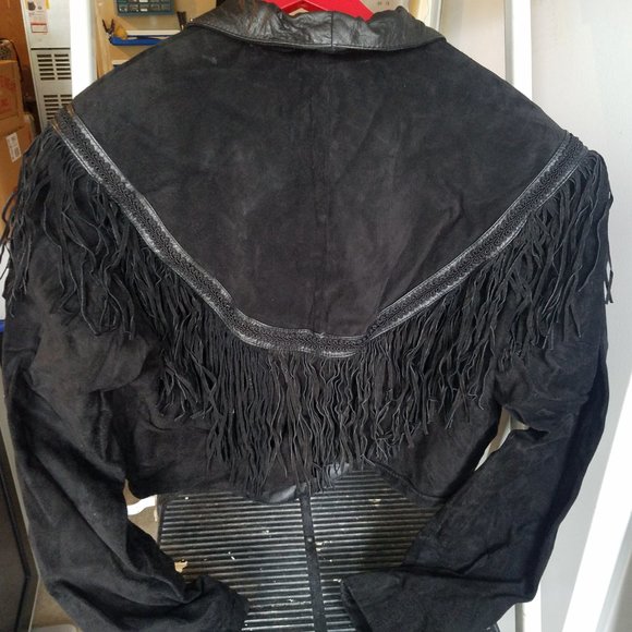 Black Leather/Suede Fringe Jacket - Picture 2 of 2